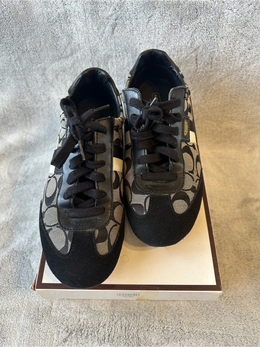 Coach Black and Gray Signature Logo Sneakers - Picture 3 of 4